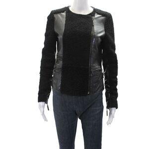 Hotel Particulier Womens Leather Faux Fur Panel Zip Up Jacket Black Size M